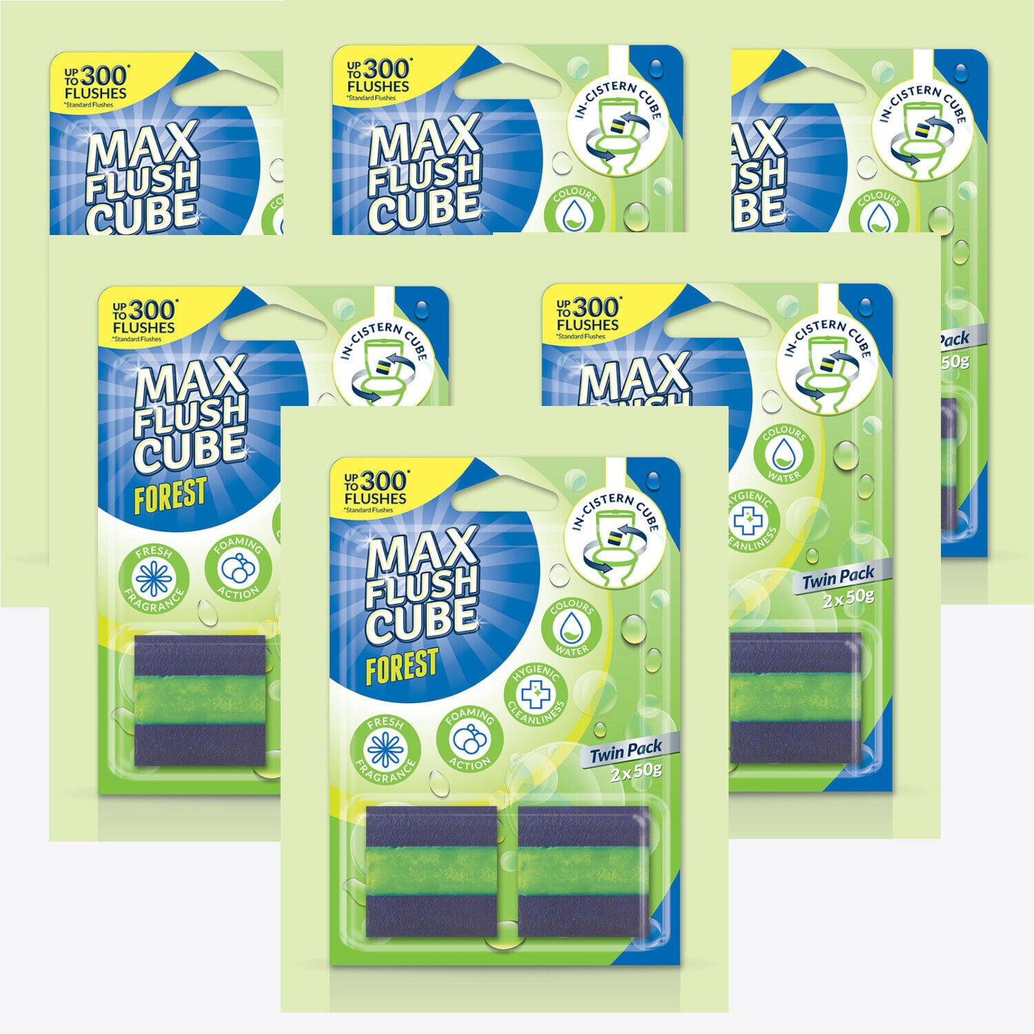 6x Max Flush Cube Forest In-Cistern Cube Toilet Cleaner (Twin Pack 2x 50g)