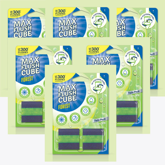 6x Max Flush Cube Forest In-Cistern Cube Toilet Cleaner (Twin Pack 2x 50g)
