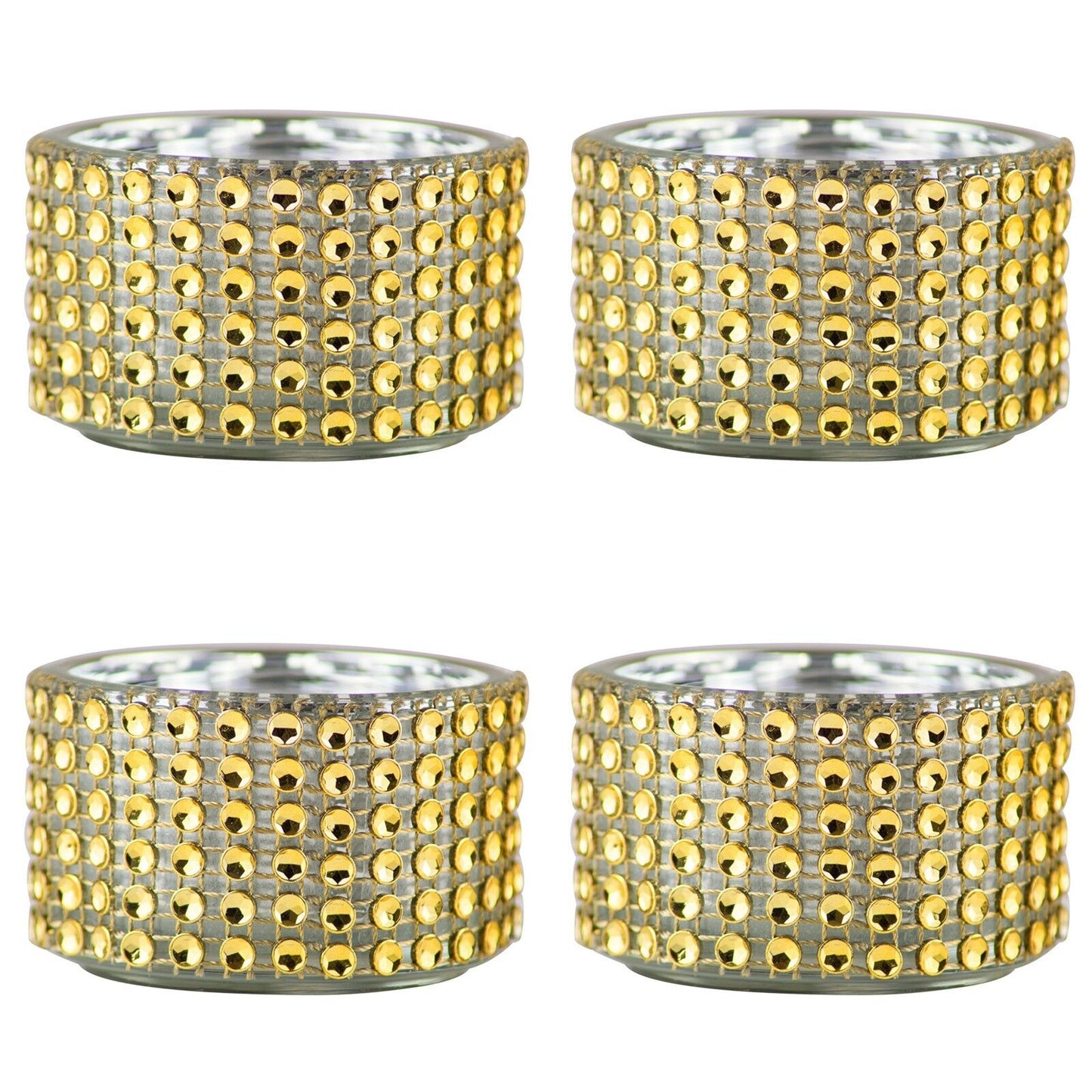 Pack of 4 - Decorative Gold Diamante Jewelled Tea light Candle Holders