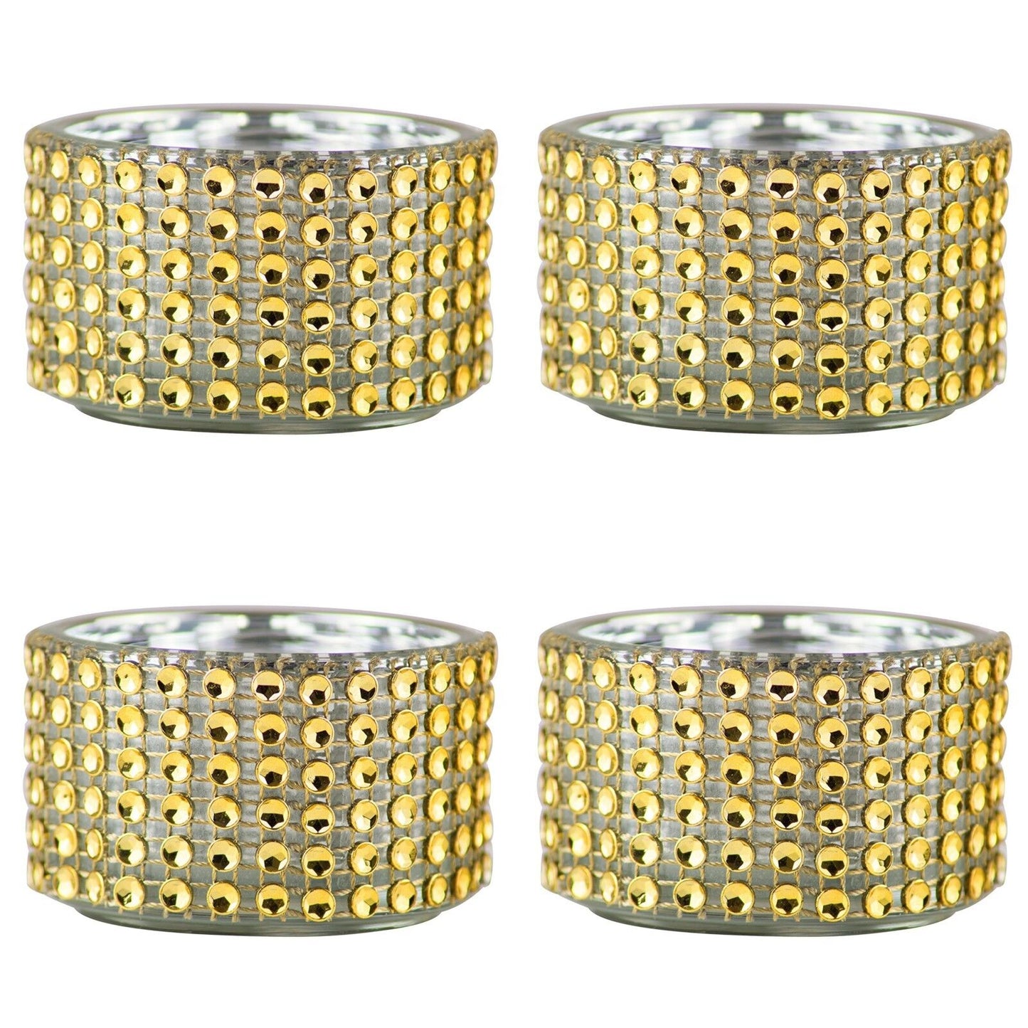 Pack of 4 - Decorative Gold Diamante Jewelled Tea light Candle Holders