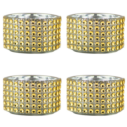 Pack of 4 - Decorative Gold Diamante Jewelled Tea light Candle Holders