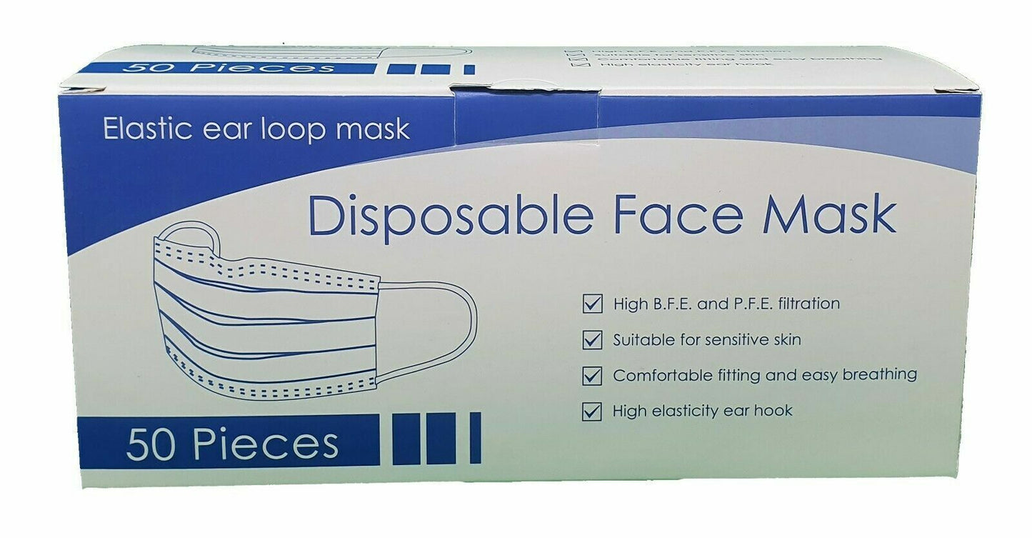 50x Disposable Face Masks Black 3PLY Soft Mask Breathable Mouth Cover Guard