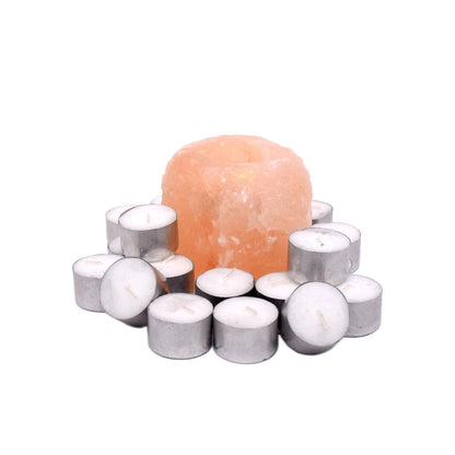 Natural Pink Himalayan Rock Salt Tea light Candle Holder with 100 tea lights
