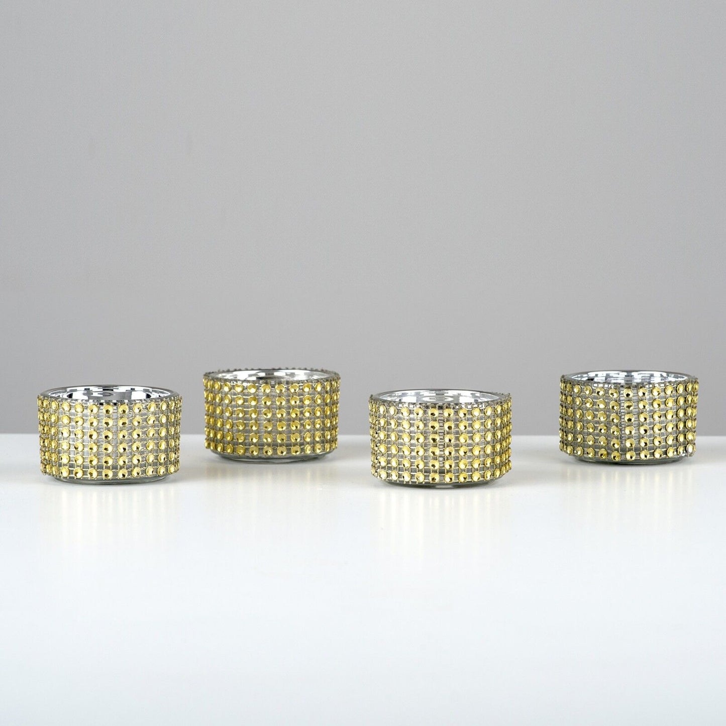 Pack of 4 - Decorative Gold Diamante Jewelled Tea light Candle Holders