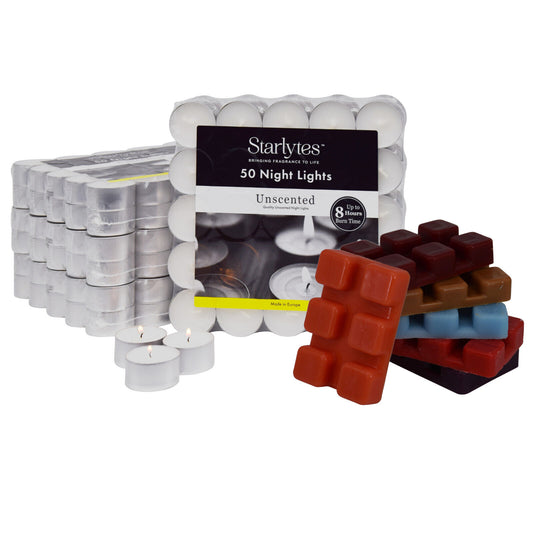 200x 8hr Tealights Night Candles & 36x Luxury Fragranced Wax Melts Cubes 212.4g