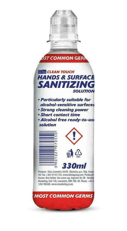 4 x Hands Sanitizer and Surface Sanitiser Solution Alcohol Free 330ml KILLS 99%