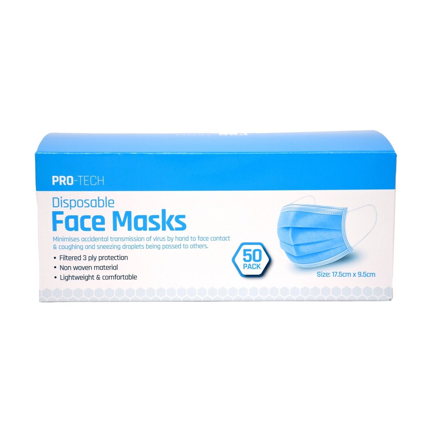 Pro Tech Disposable Face Mask 3-Ply 50 Pack