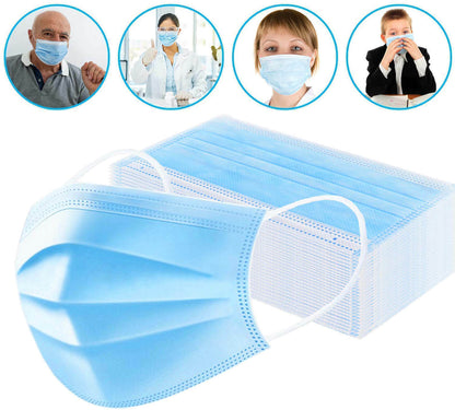 10 x 3 Ply Face Mask Disposable Blue Face Guard Cover Face Masks Respiration