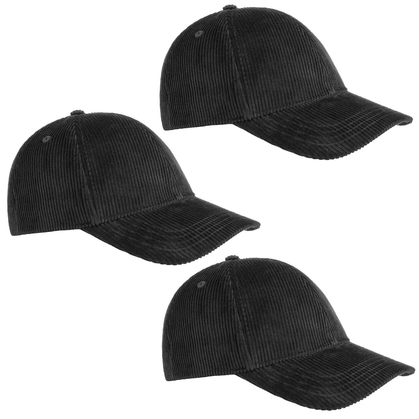 3x Mens Womens 100% Cotton Corduroy Black Adjustable Baseball Cap Sport Summer