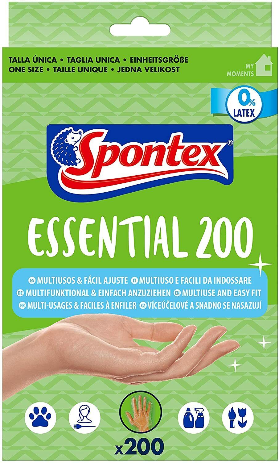 3 X Spontex Essential Gloves 200 Disposable Transparent Latex/Powder Free