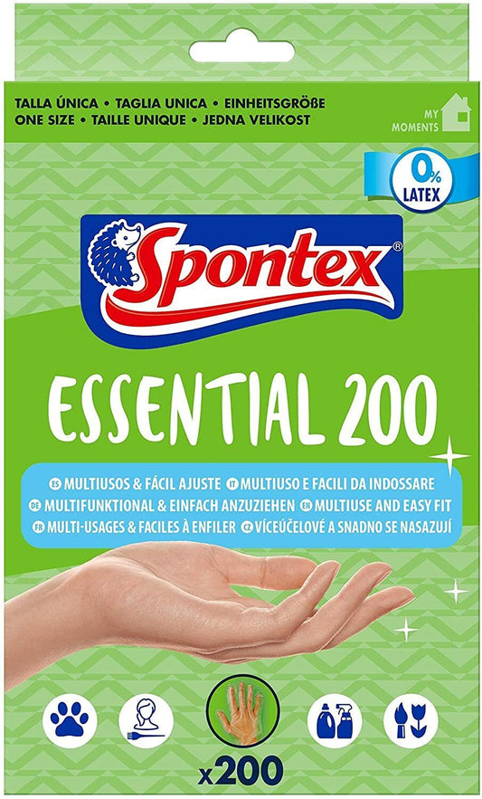 Spontex Essential Disposable Gloves 200 Pack Transparent Latex/Powder Free