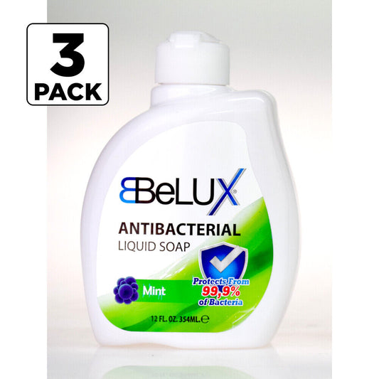 3 x BELUX Hand Wash MINT Liquid Soap Kills 99.9% Germ ANTI-BACTERIA 354ml 3 PACK