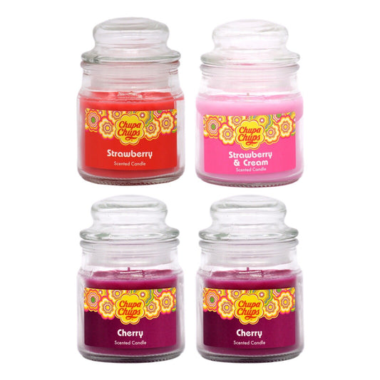 4 Mix Chupa Chups Small Glass Jar Scented Candle 85g 20hr Burn Time