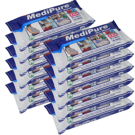 12 Packs of Medipure XXL Large & Thick Wet Wipes 22cm x 28cm 48/Pack (576 Wipes)