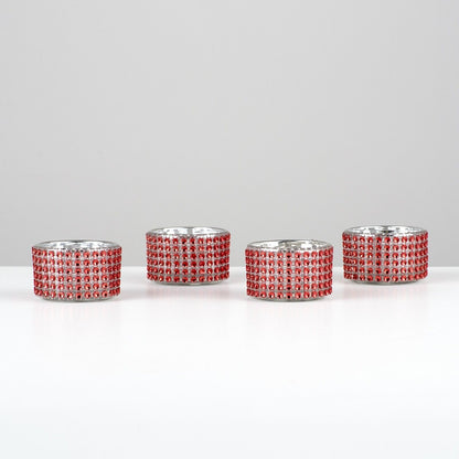 Pack of 4 - Decorative Red Diamante Jewelled Tea light Candle Holders