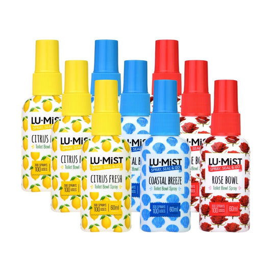 9 x Lu-Mist Toilet Spray - Rose, Lemon, Coastal - 3 of Each 60ml/900 Sprays
