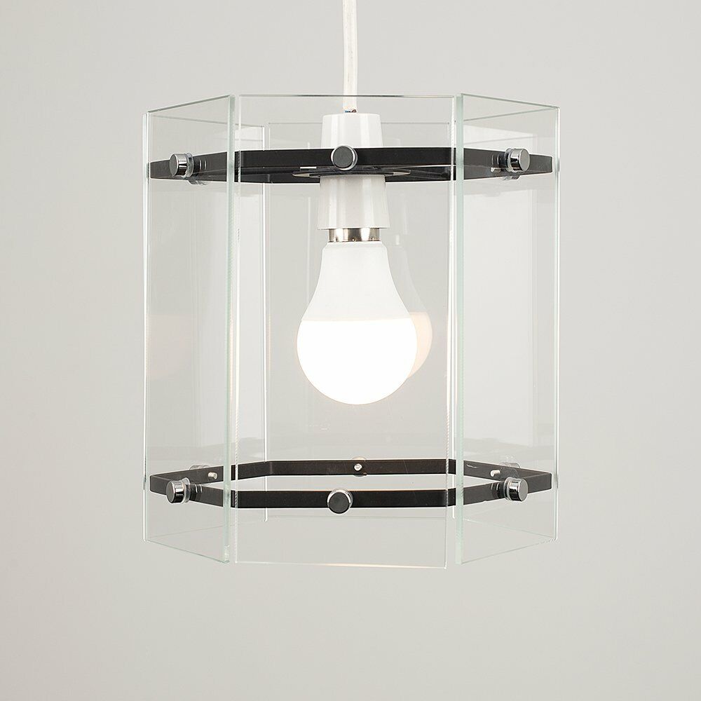 Modern 6 Sided Clear Glass Hall Lantern Ceiling Pendant Light Shade