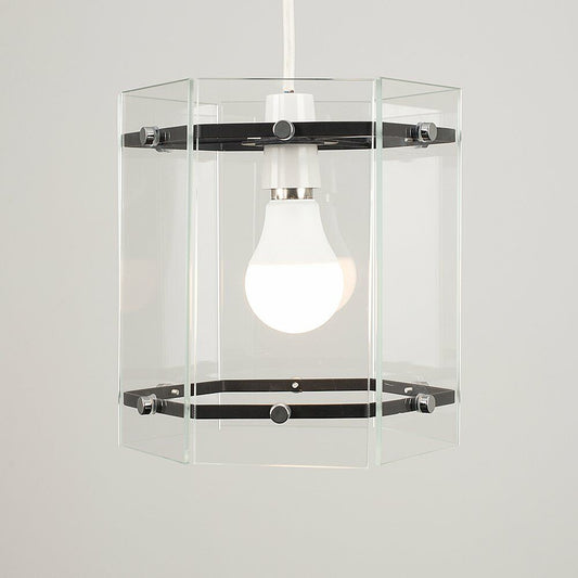 Modern 6 Sided Clear Glass Hall Lantern Ceiling Pendant Light Shade