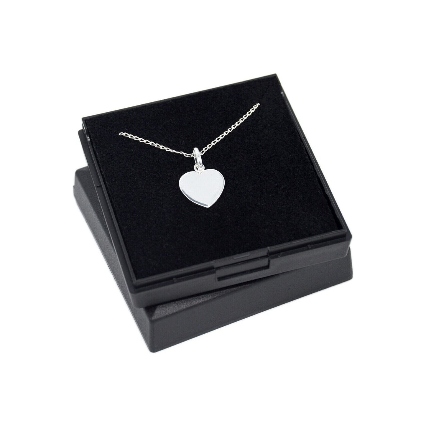 Genuine 925 Sterling Silver Flat Heart Pendant Necklace In Gift Box