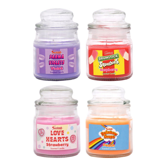 4 Mix Swizzels Small Glass Jar Scented Candle 85g 20hr Burn Time