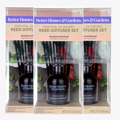 3x Better Homes & Gardens Geranium & Patchouli Oil Rattan Reed Diffuser 80ml
