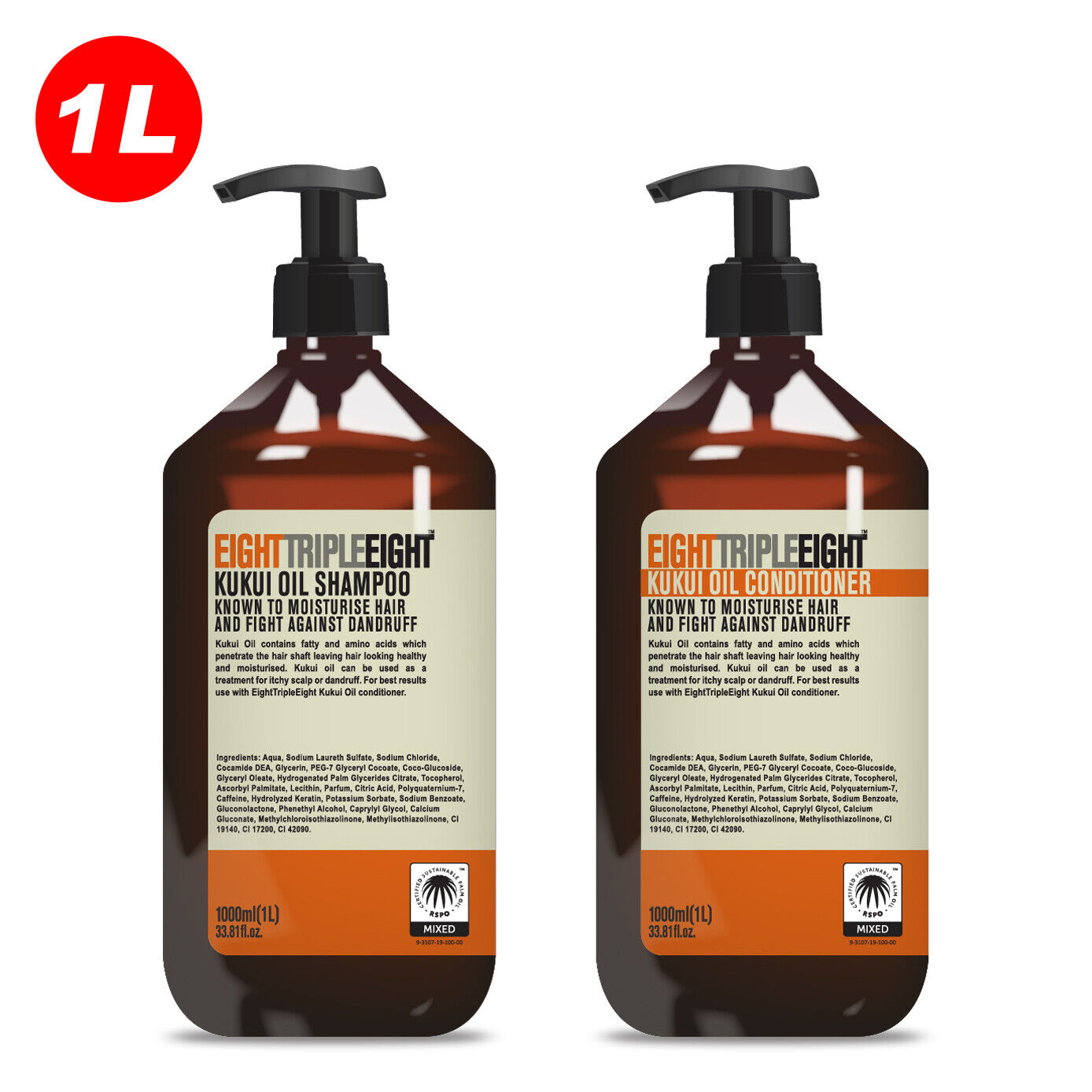 EightTripleEight Kukui Oil Hair Care Set - 1L Shampoo & 1L Conditioner