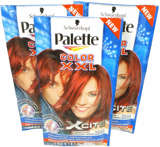 3x Schwarzkopf Bombastic Red X44 Palette Color XXL Xcite 25ml - Hair Colour