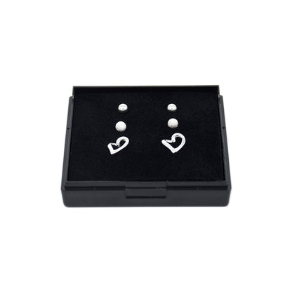 Genuine 925 Sterling Silver 4mm Polished, Frosted & Open Heart Studs In Gift Box