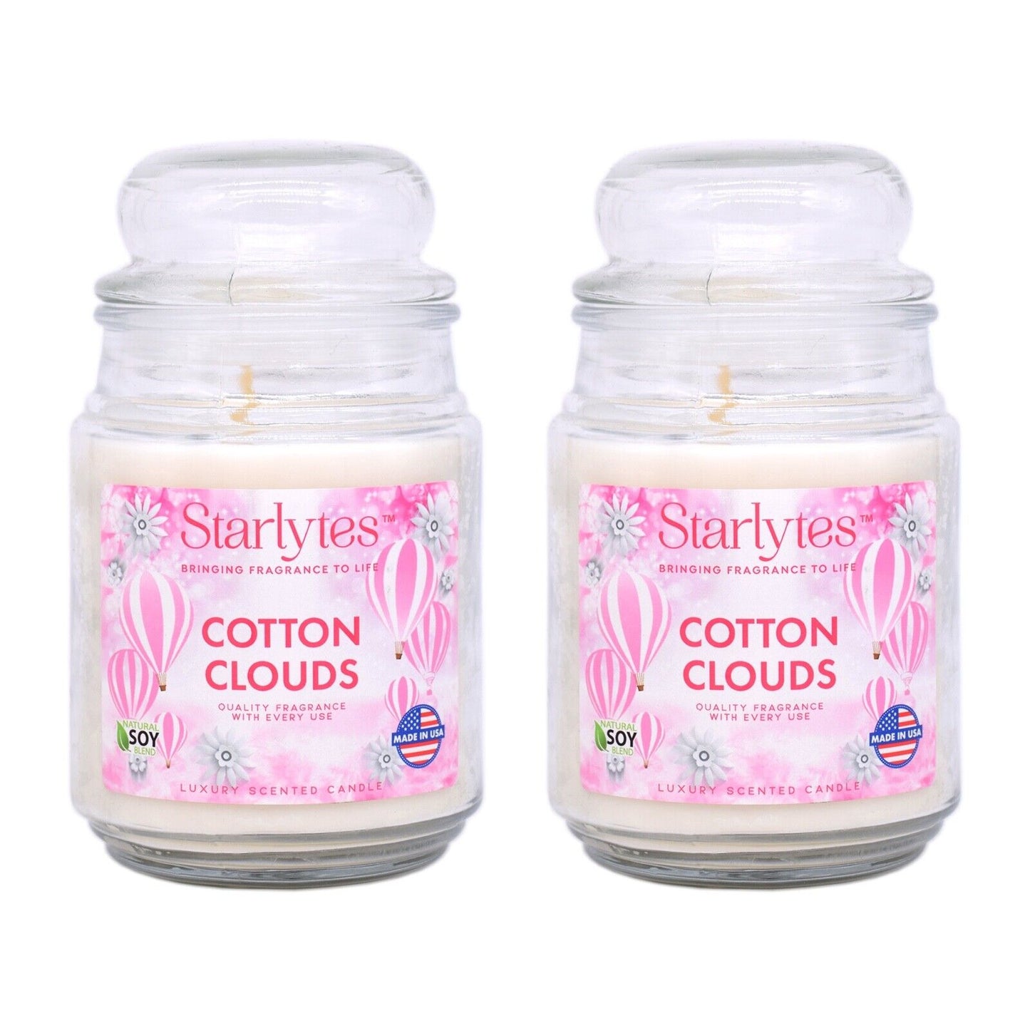 2x Starlytes Cotton Clouds Luxury Scented Candle 510g 125hr Burn Time