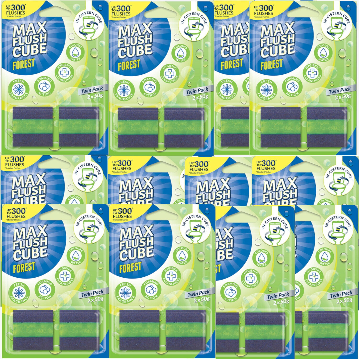 12x Max Flush Cube Forest In-Cistern Cube Toilet Cleaner (Twin Pack 2x 50g)