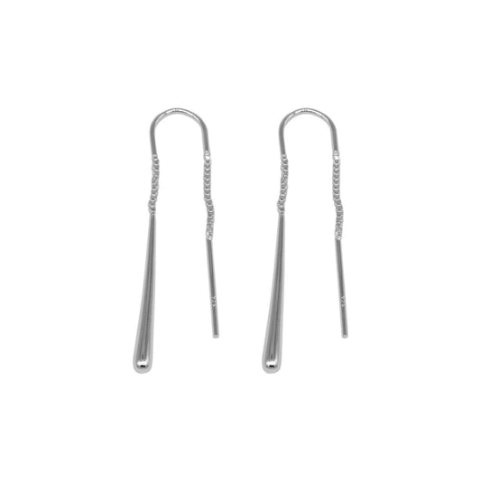 Genuine 925 Sterling Silver Threaded Tear Dropper Pull Through Earrings 45mm