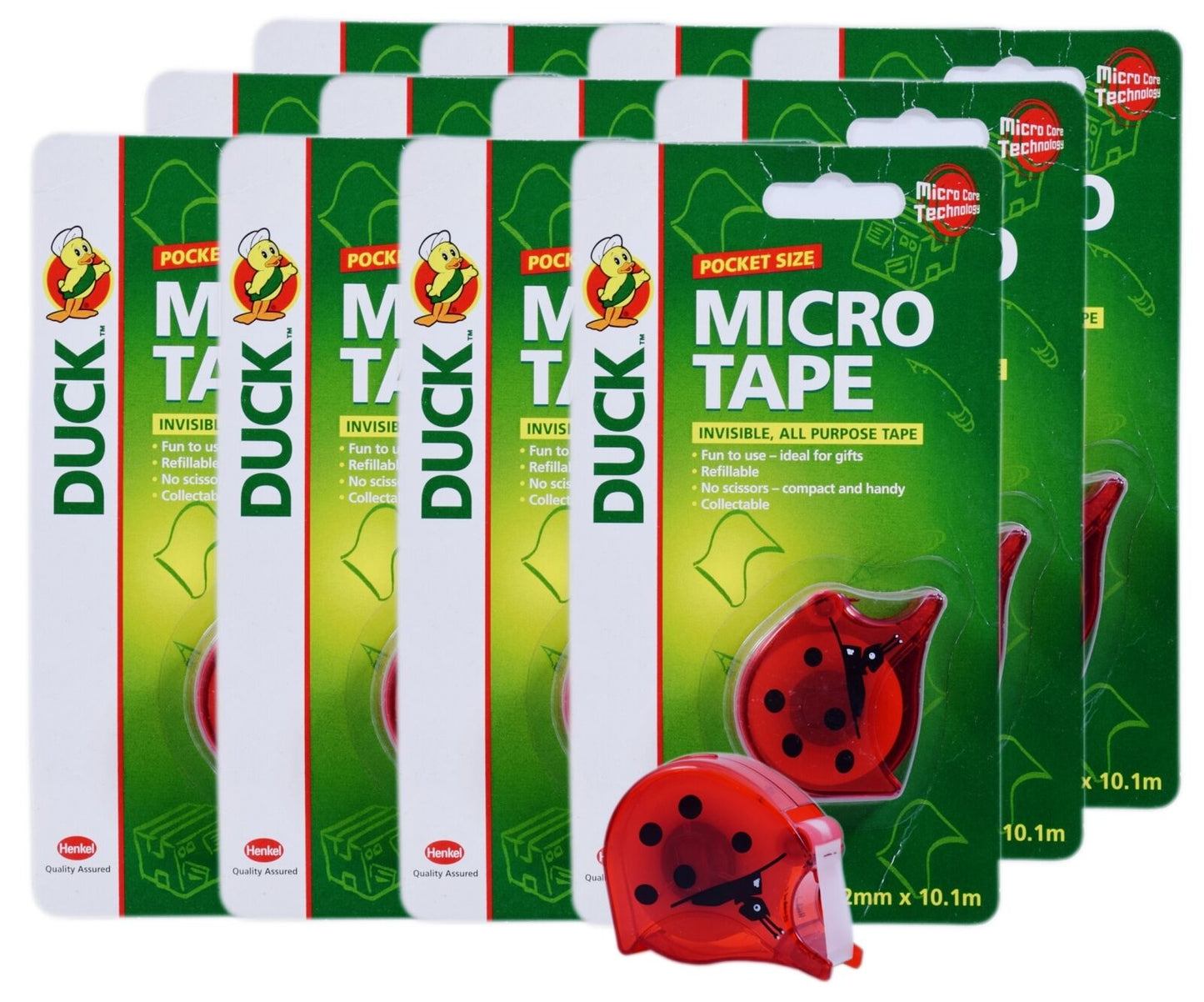 12 x Duck Micro Tape Pocket Size Invisible All Purpose Tape 12mm x 10m