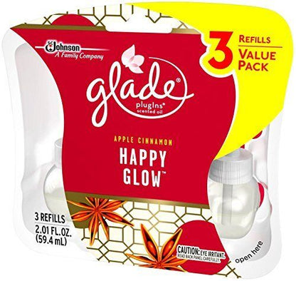 3x GLADE Essential Scented Oil Plug In Refills APPLE CINNAMON HAPPY GLOW PACK