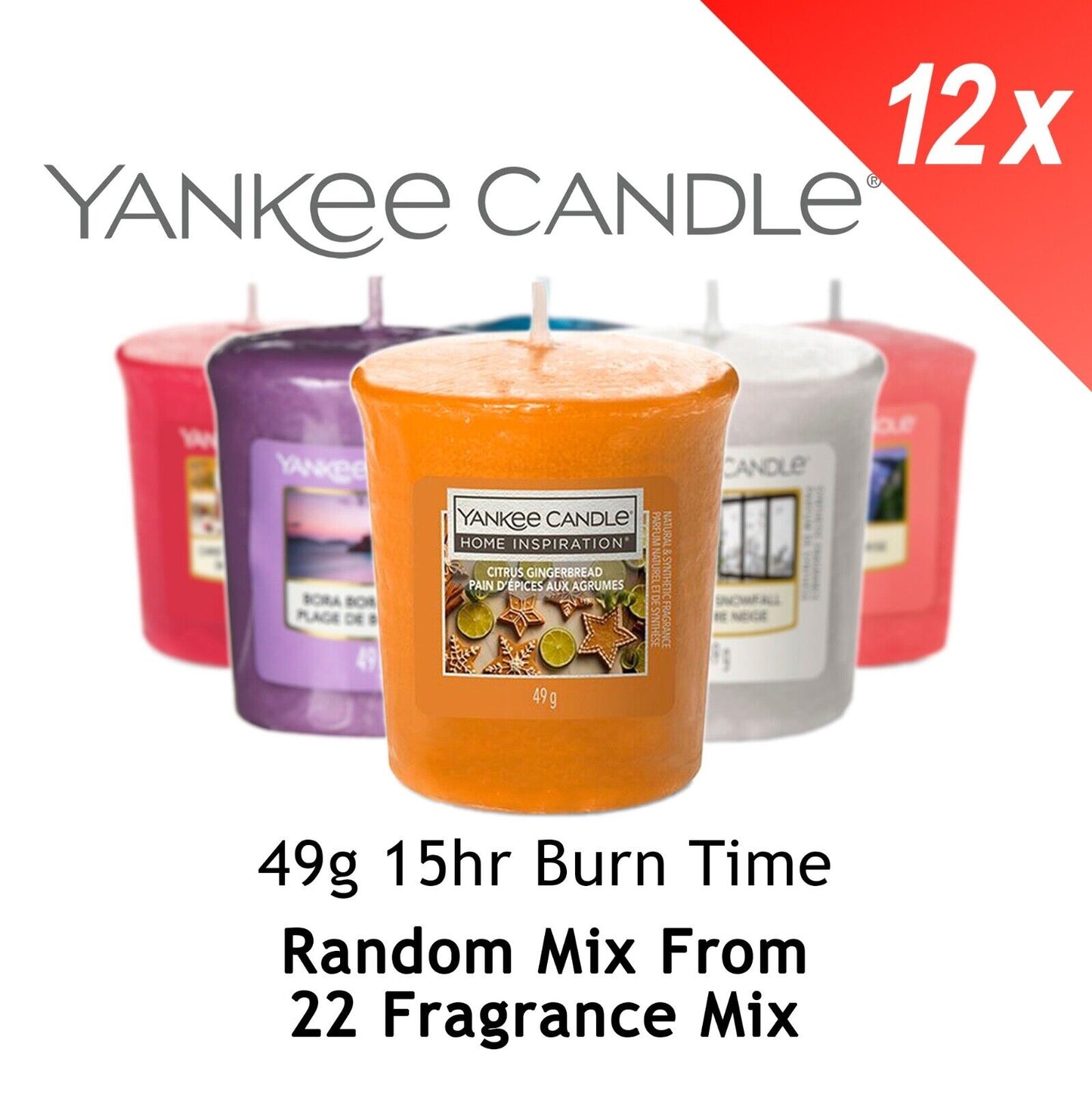 3x Yankee Candle Votive Sampler RANDOM MIX 3x49g = 147g - 15hr Burn time Each