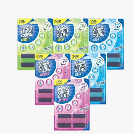 6x Max Flush Cube Mixed Set In-Cistern Cube Toilet Cleaner (Twin Pack 2x 50g)