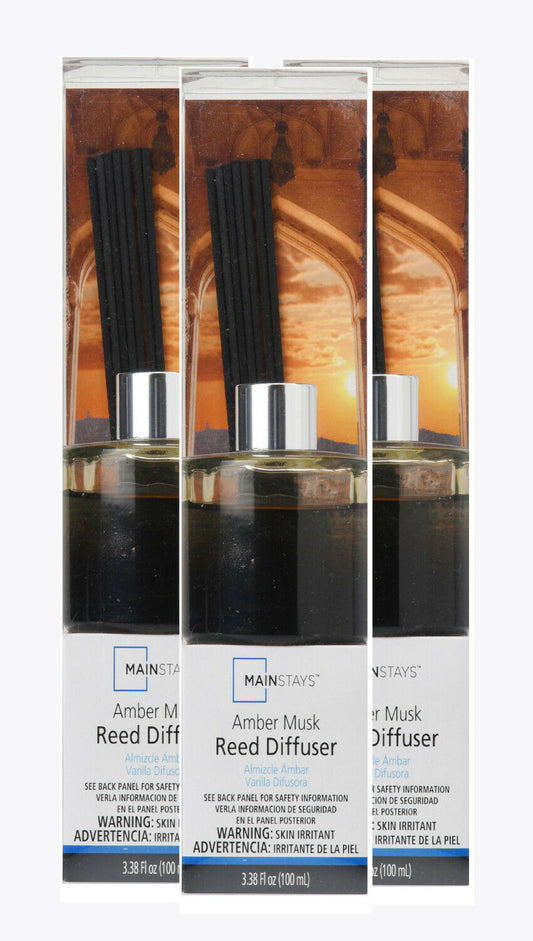3x Mainstays Amber Musk Premium Quality Oil Rattan Reed Diffuser 100ml