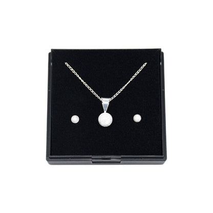 Genuine 925 Sterling Silver Frosted Pendant Necklace & Frosted Studs In Gift Box