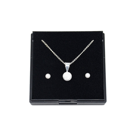 Genuine 925 Sterling Silver Frosted Pendant Necklace & Frosted Studs In Gift Box