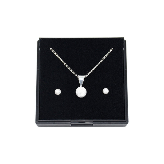 Genuine 925 Sterling Silver Frosted Pendant Necklace & Frosted Studs In Gift Box