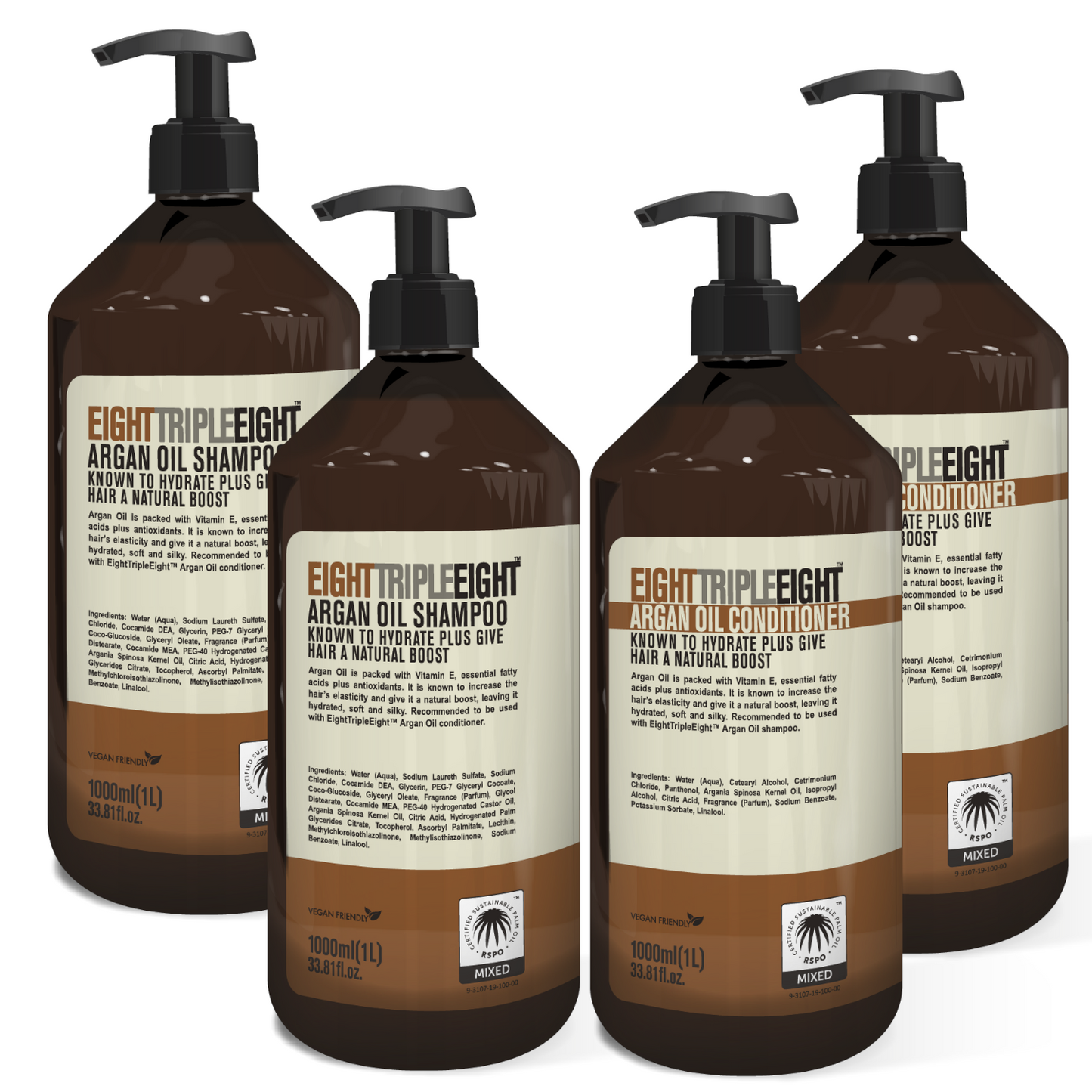 EightTripleEight Argan Oil Hair Care Set- 2x Shampoo & 2x Conditioner - 1L
