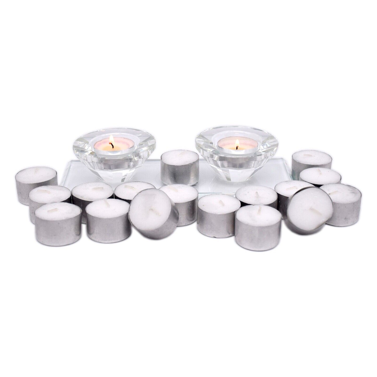Decorative Mirrored Glass Crystal Effect Tealight Candle Holder, 100 Tealights