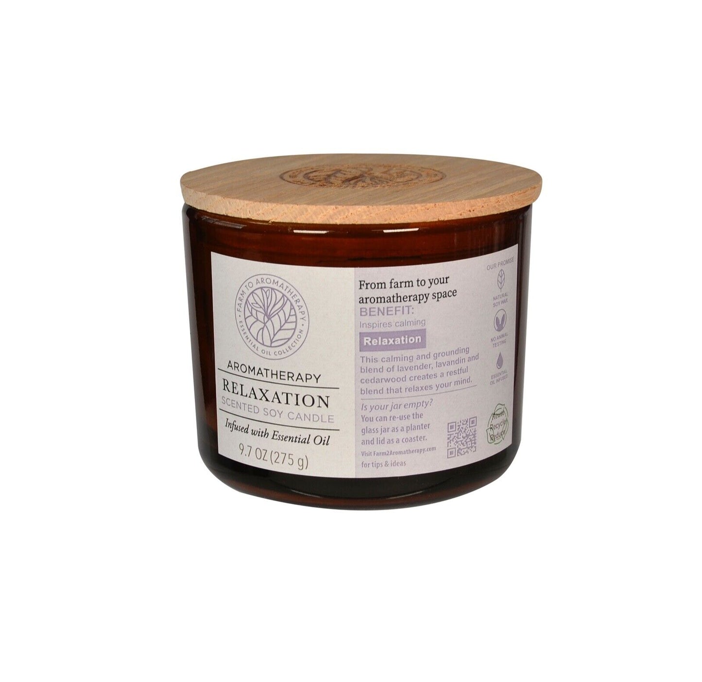 Aromatherapy Relaxation Scented Soy Candle Infused with Essential Oils (275g)