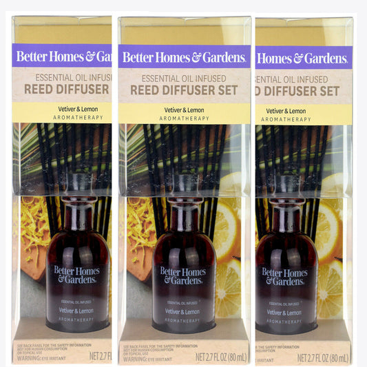 3x Better Homes & Gardens Vetiver & Lemon Oil Rattan Reed Diffuser 80ml