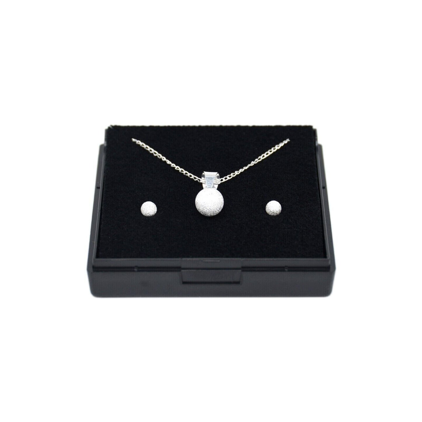 Genuine 925 Sterling Silver Frosted Pendant Necklace & Frosted Studs In Gift Box