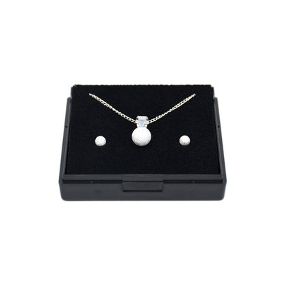 Genuine 925 Sterling Silver Frosted Pendant Necklace & Frosted Studs In Gift Box