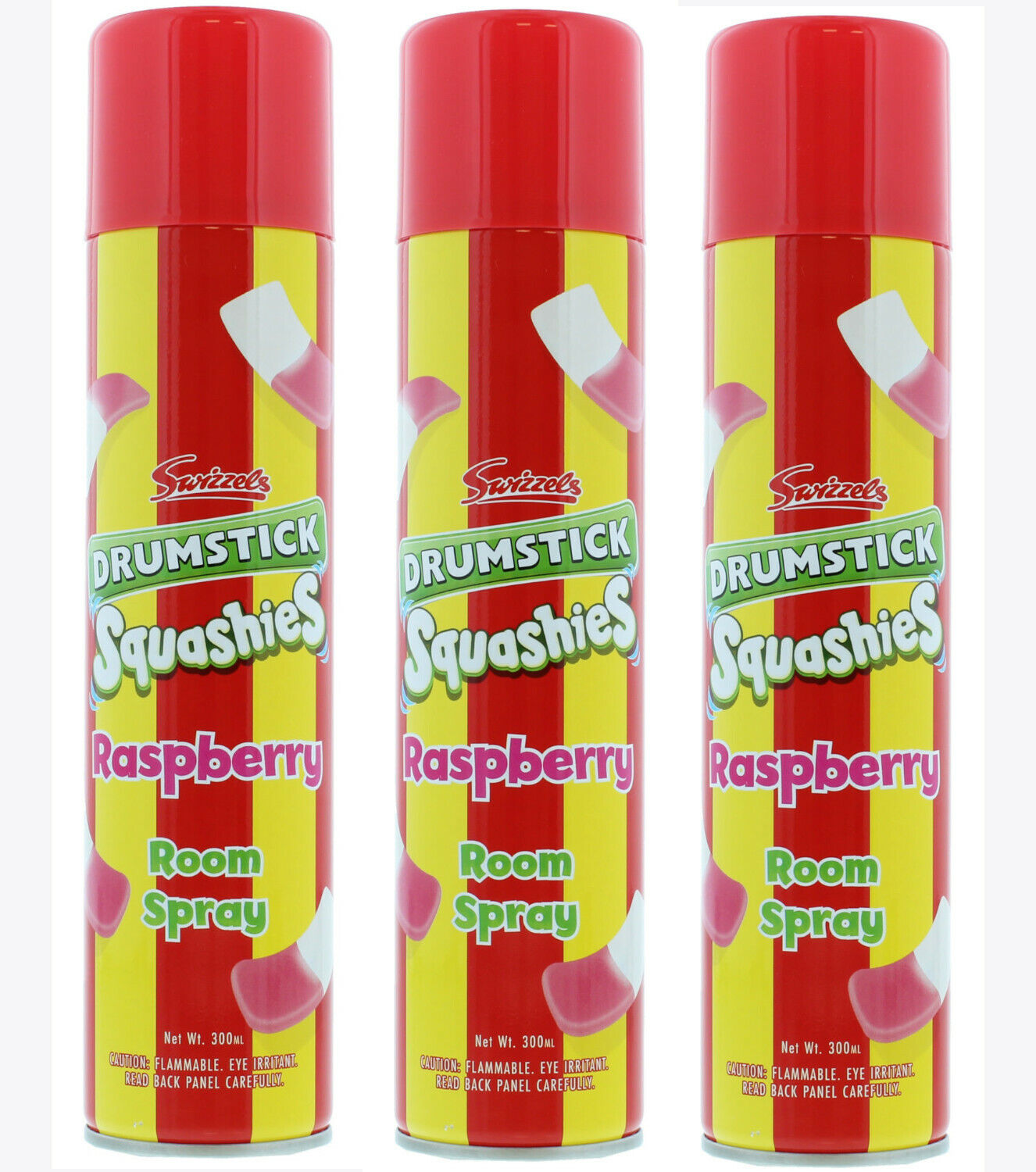 3 x SWIZZELS SQUASHIES RASPBERRY AIR FRESHENER ROOM SPRAY 300ml