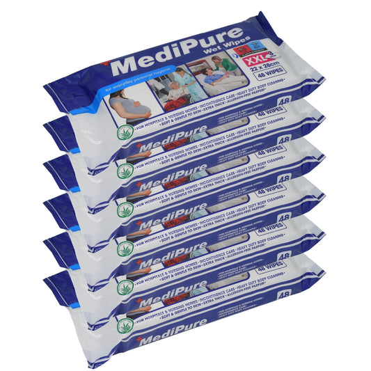 6 Packs of Medipure XXL Large & Thick Wet Wipes 22cm x 28cm 48/Pack (288 Wipes)