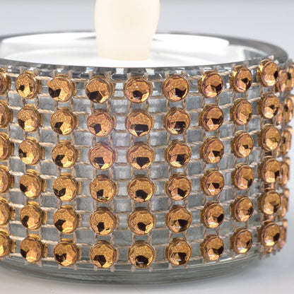 Set of 4 Amber Diamante Jewelled Tea Light Candle Holder Wedding Home Decor