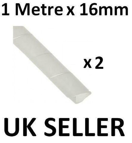 2x SPIRAL BINDING WHITE CABLE TIDY WRAP 16MM X 1M NEW