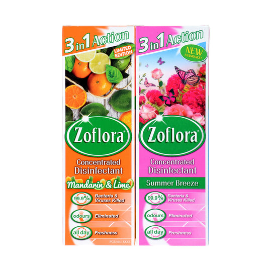 Zoflora Concentrated Disinfectant Summer Breeze and Mandarin & Lime 250ml